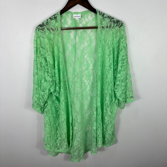 LuLaRoe Lindsay Kimono M Green Lace Sheer Boho Cottagecore Fairycore Layering - Picture 1 of 6